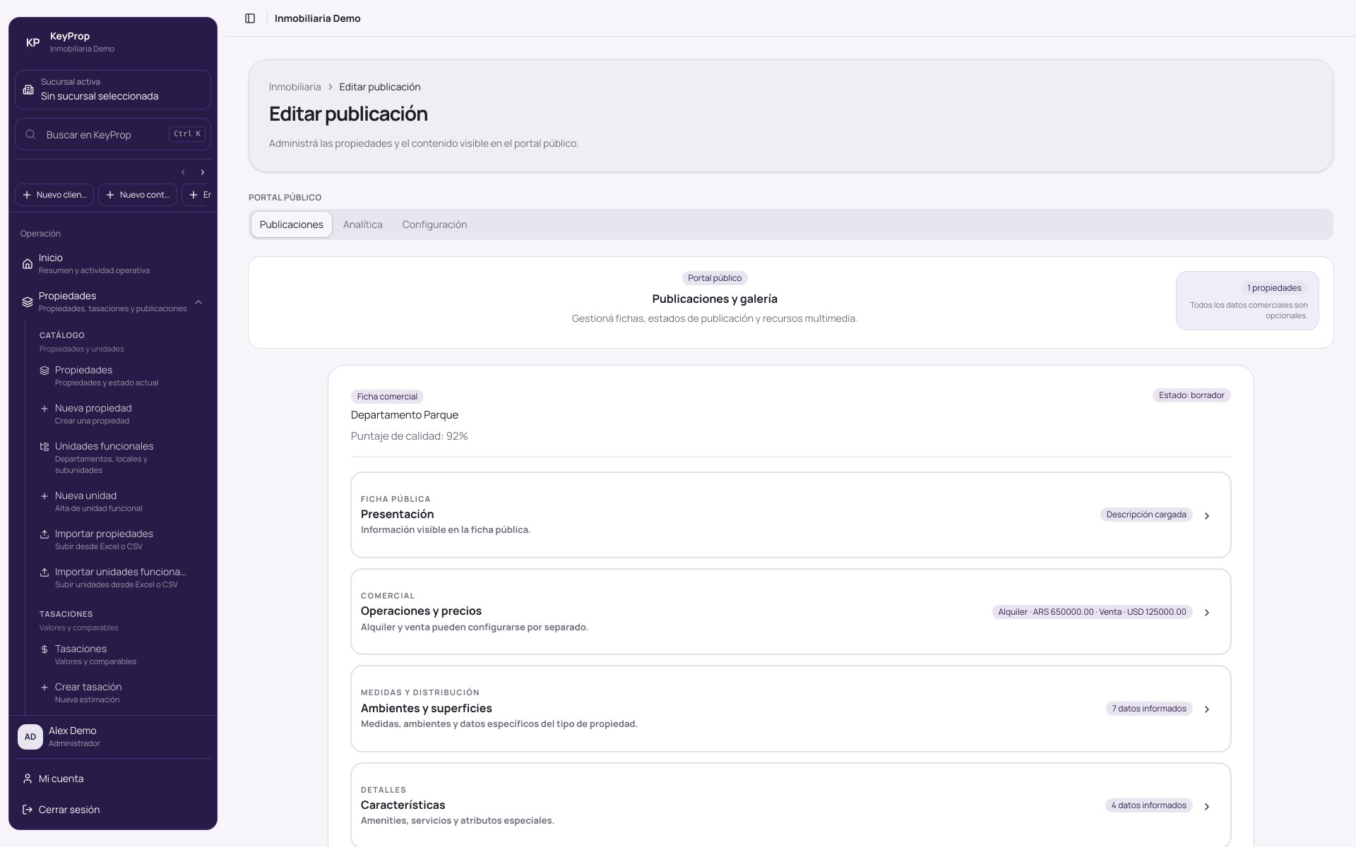 Editor de publicaciones del portal inmobiliario de KeyProp.